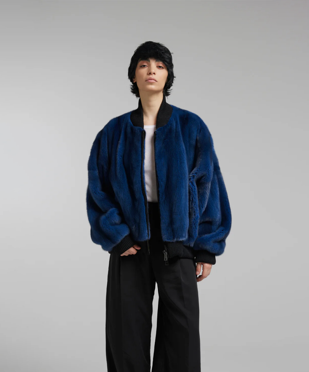 Schwarzer Nerzpelzpullover für Herren