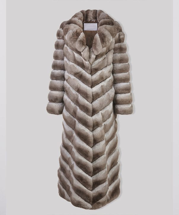 Beige Full-Length Chinchilla Fur Coat