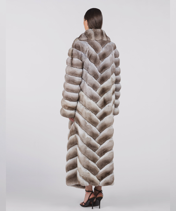 Beige Full-Length Chinchilla Fur Coat