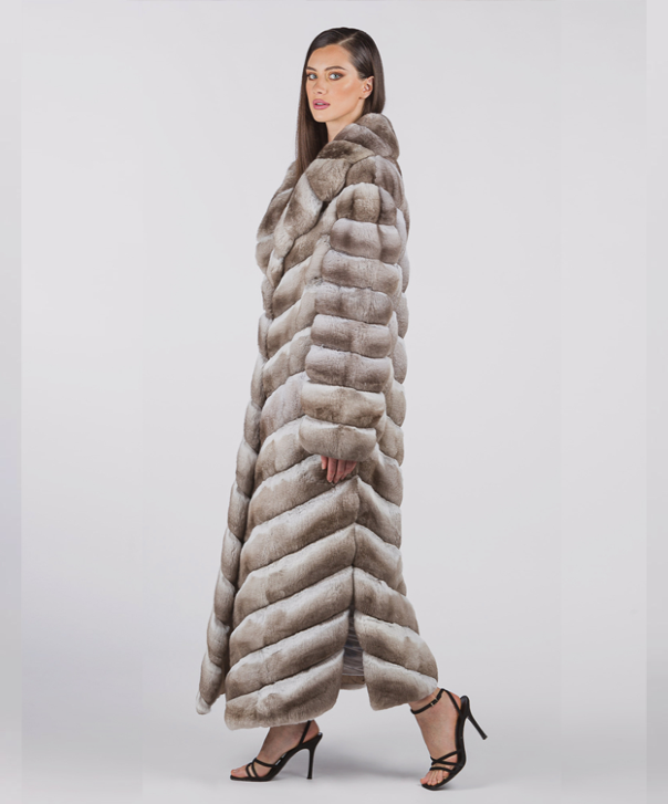 Beige Full-Length Chinchilla Fur Coat