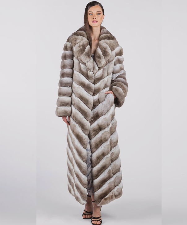 Beige Full-Length Chinchilla Fur Coat
