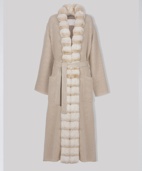 Cream Chinchilla Fur and Cashmere Coat