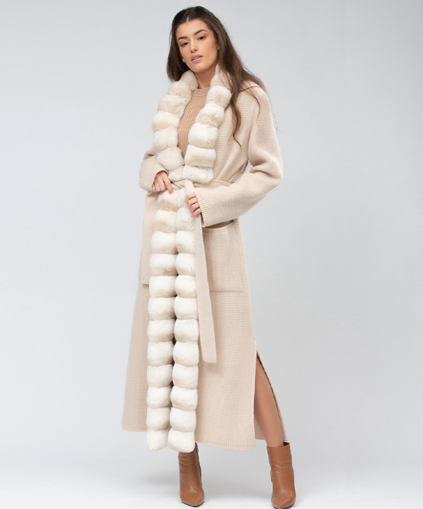 Cream Chinchilla Fur and Cashmere Coat