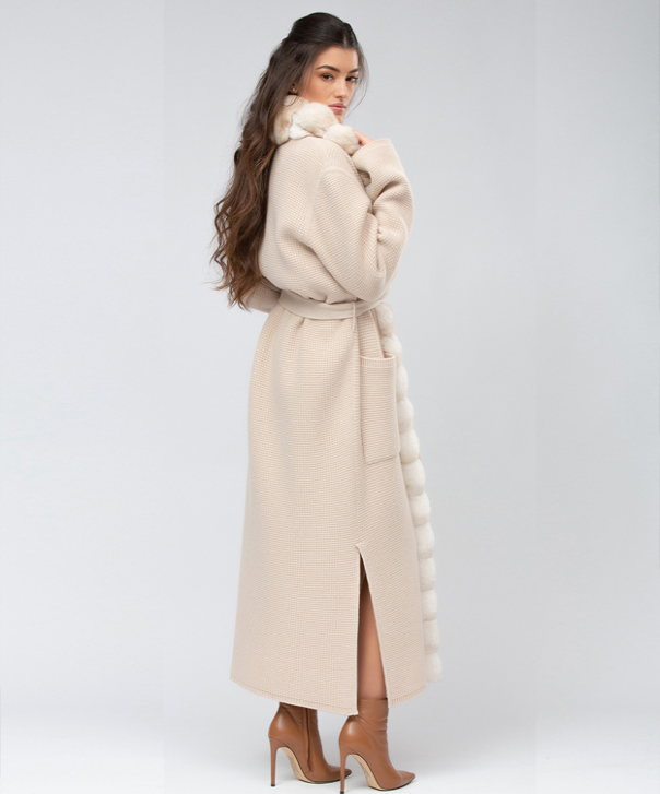 Cream Chinchilla Fur and Cashmere Coat