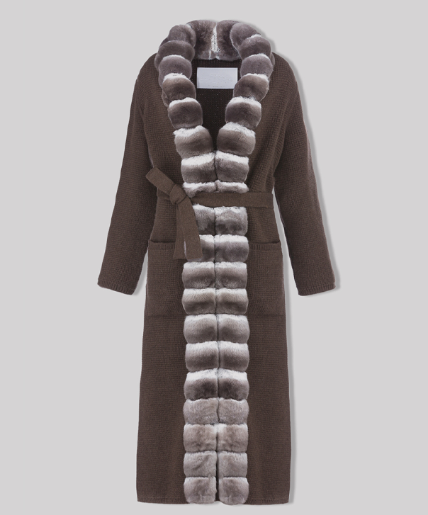 Violet Chinchilla Fur and Cashmere Coat