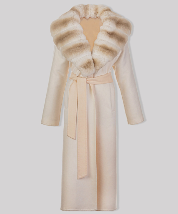 Shawl Collar Chinchilla Fur and Cashmere Coat