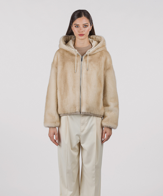 Pearl Hooded Mink Fur Jacket