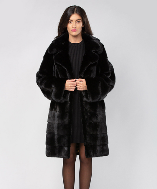 Horizontal Black Mink Fur Coat