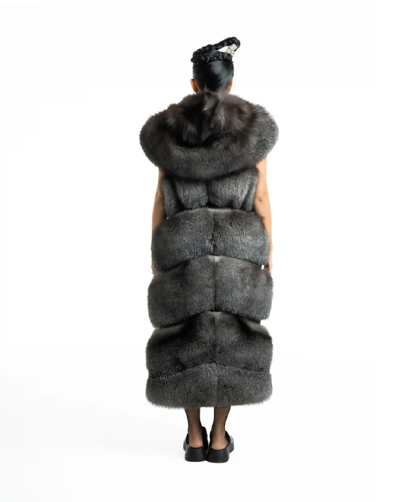 Long Silver Fox Fur Vest