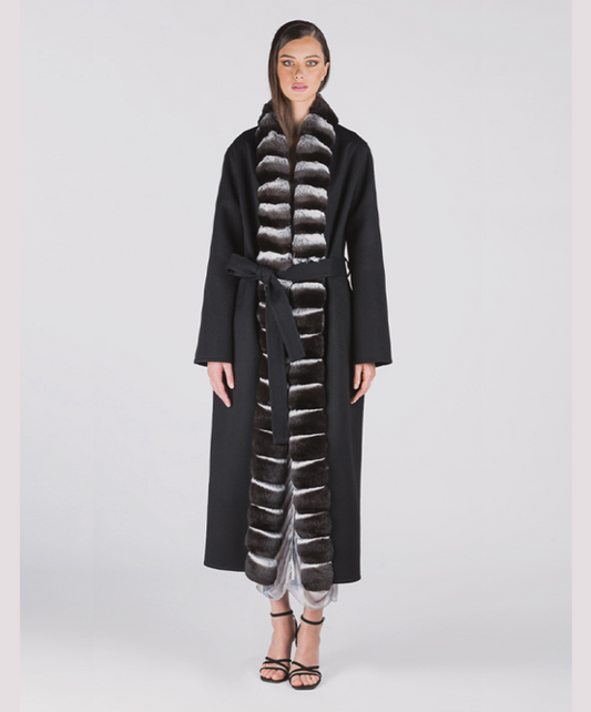 Black Cashmere and Chinchilla Fur Coat