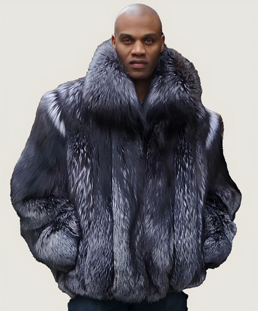 Men's Silver Fox Fur Bomber Jacket