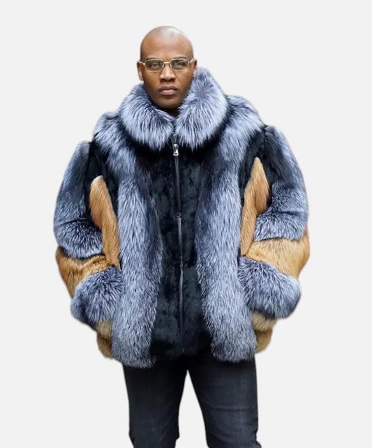 Men's Tri-Color Fox Fur Bomber Jacket
