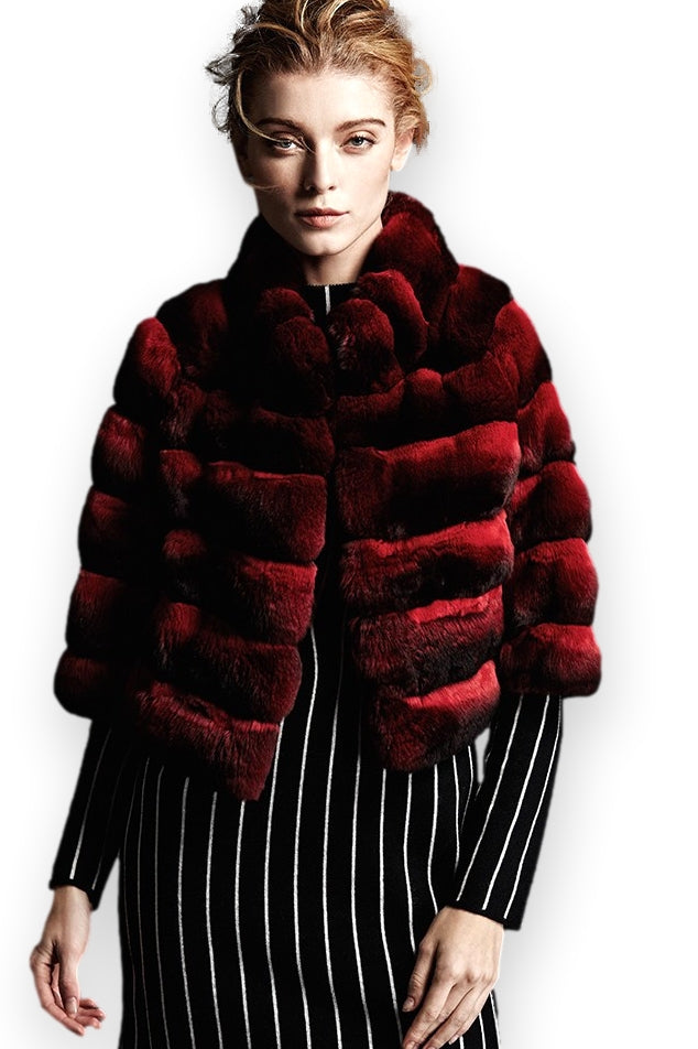 Women's Deep Burgundy Short Chinchilla Jacket