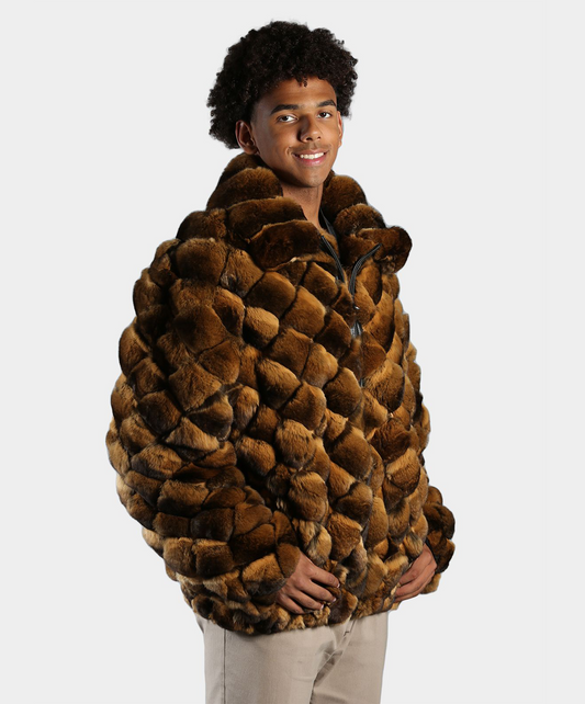 Brown Chinchilla Fur Bubble Jacket
