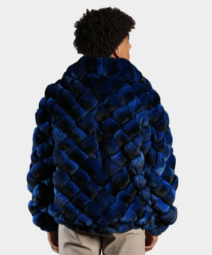 Sapphire Blue Chinchilla Fur Bubble Jacket