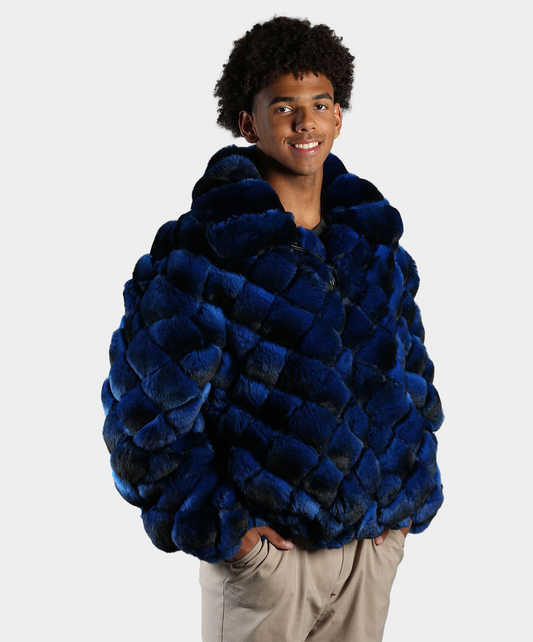 Sapphire Blue Chinchilla Fur Bubble Jacket
