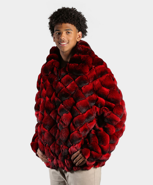 Crimson Chinchilla Fur Bubble Jacket