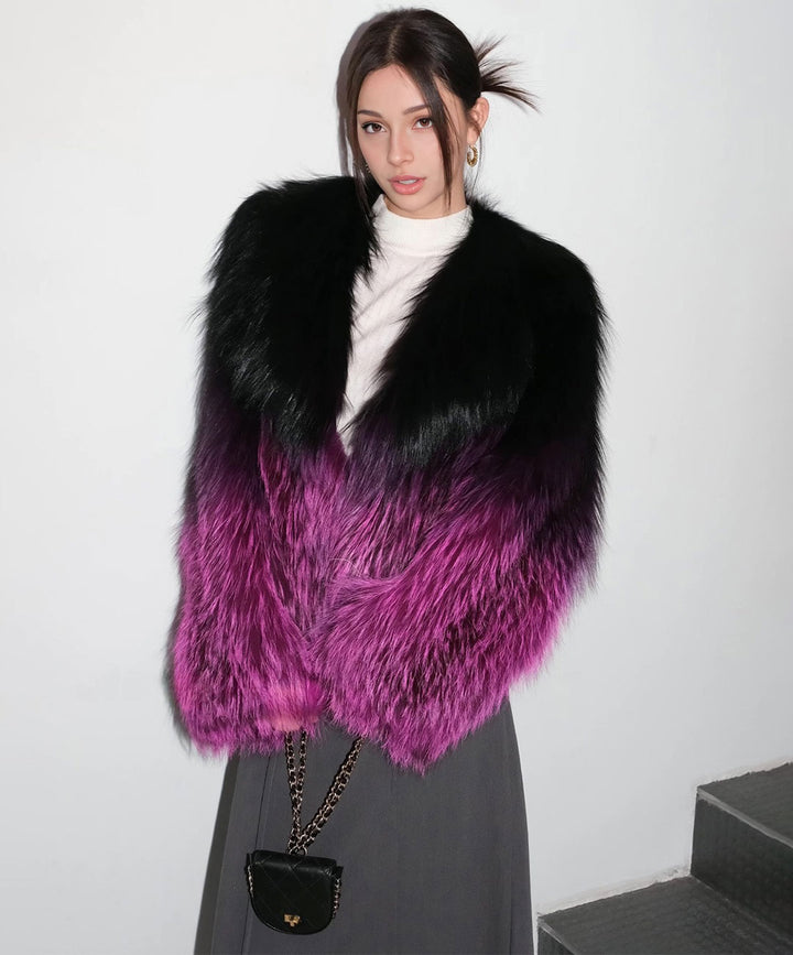 Women's Hot Pink & Black Gradient Silver Fox Fur Jacket