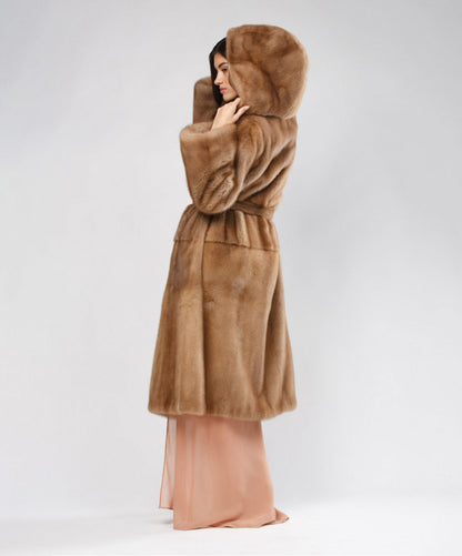 Women's Pastel Mink Hooded Coat