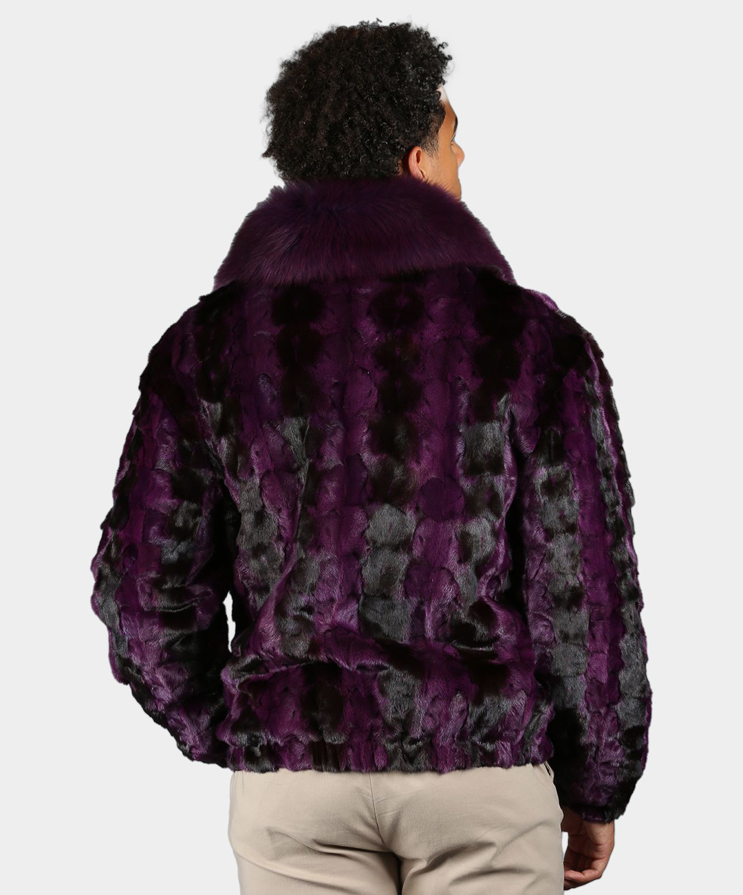 Cross Maroon Mink Fur Bomber Jacket with Fox Collar