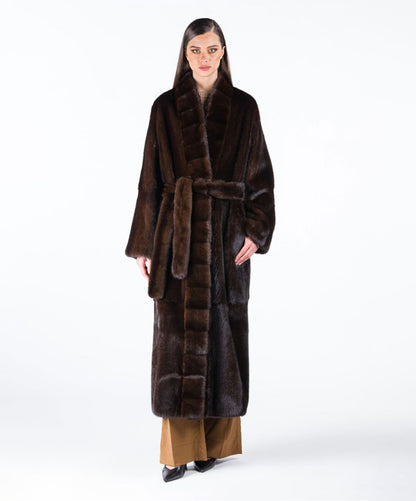 Brown Robe Full-Length Mink Fur Coat