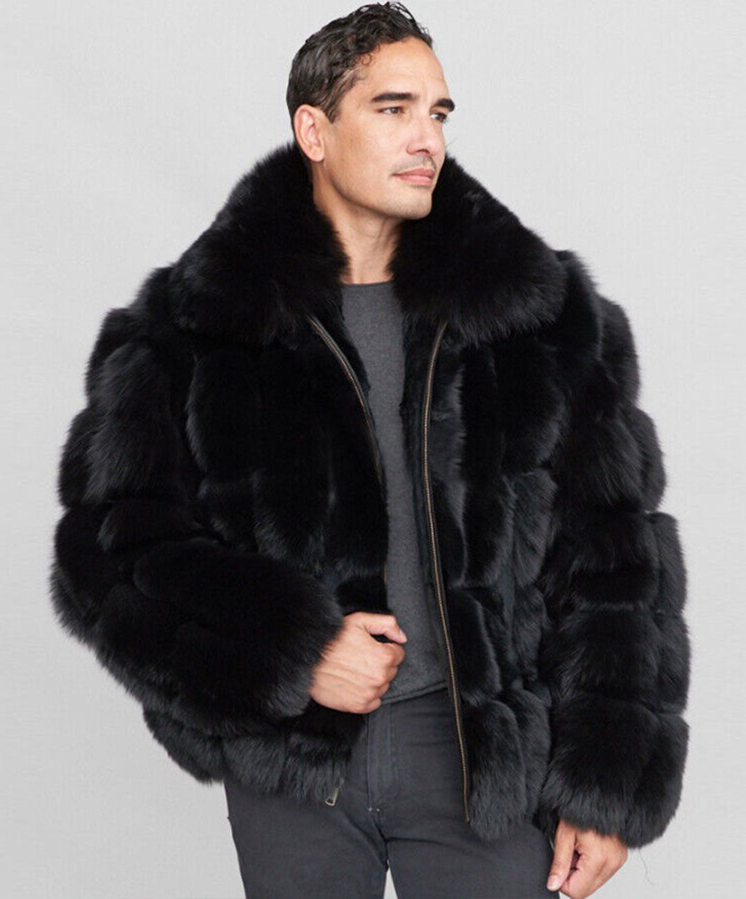 Men's Fox Fur Bomber Jacket