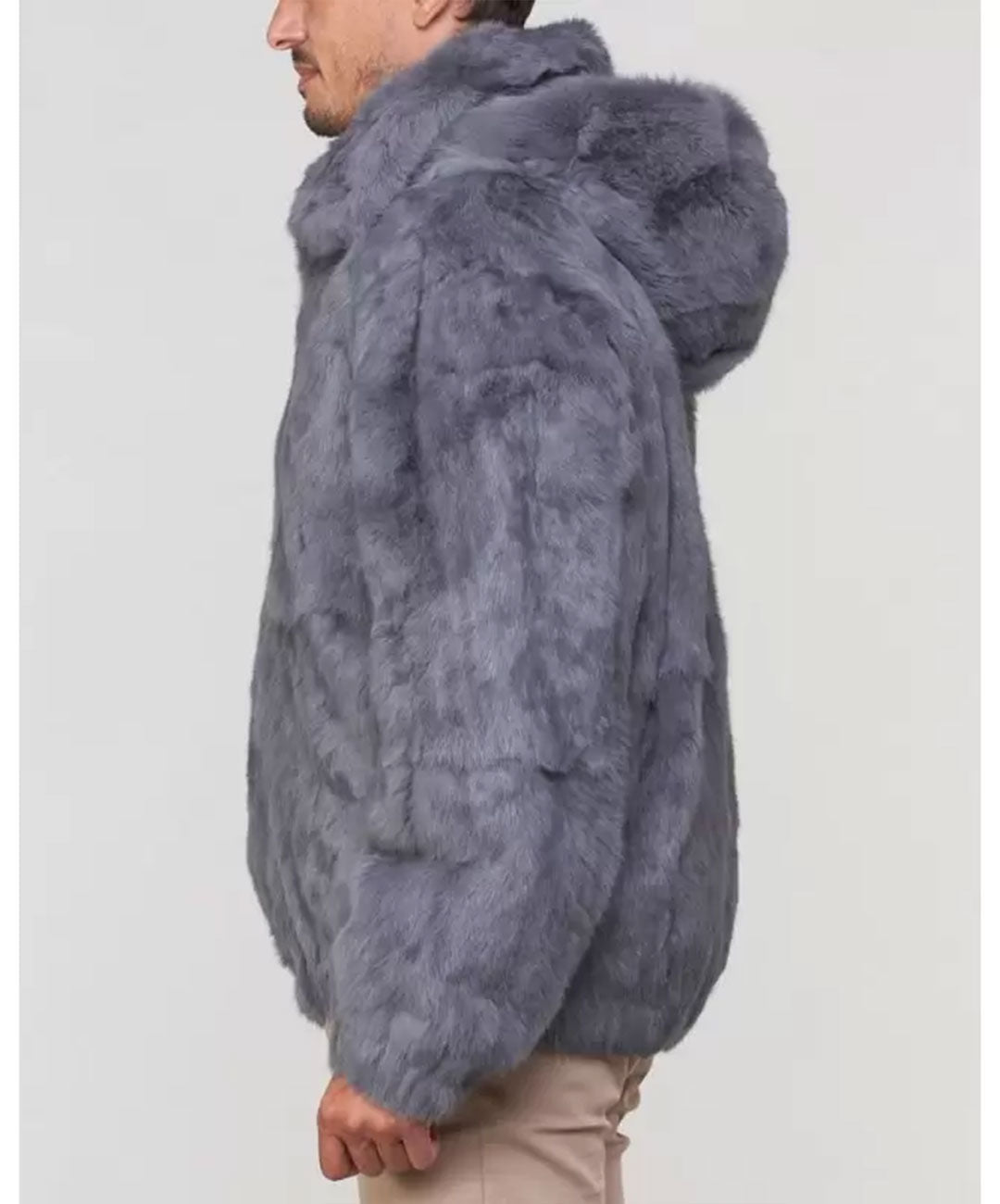 Men's Grey Rabbit Hooded Bomber Jacket