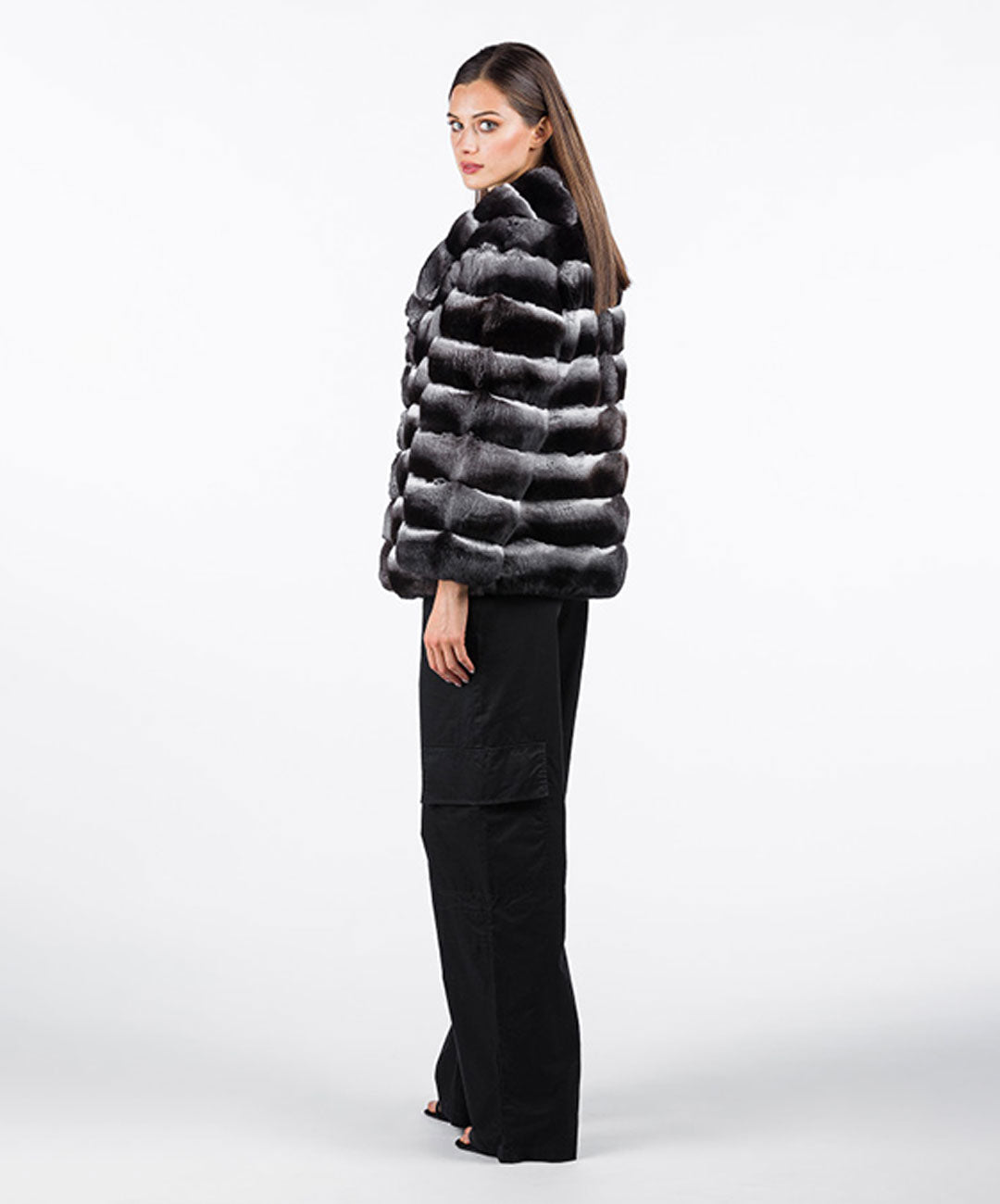 Women's Natural Chinchilla Jacket With Rever Collar