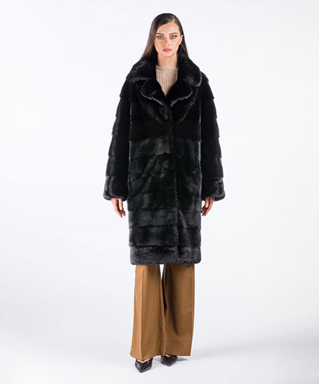Women's Black Midi Mink Coat
