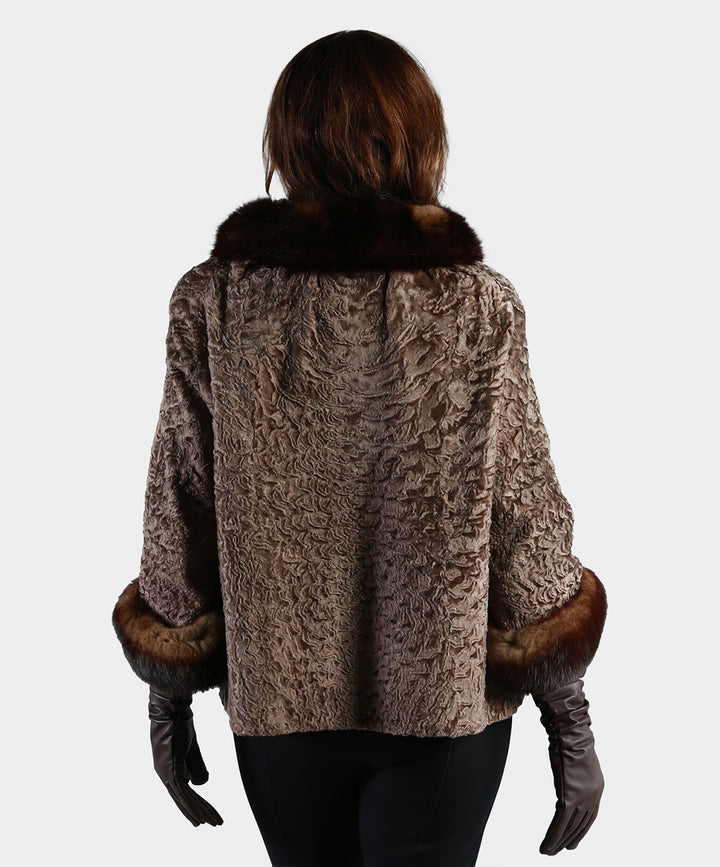 Women's Taupe Broadtail Swakara Fur Jacket