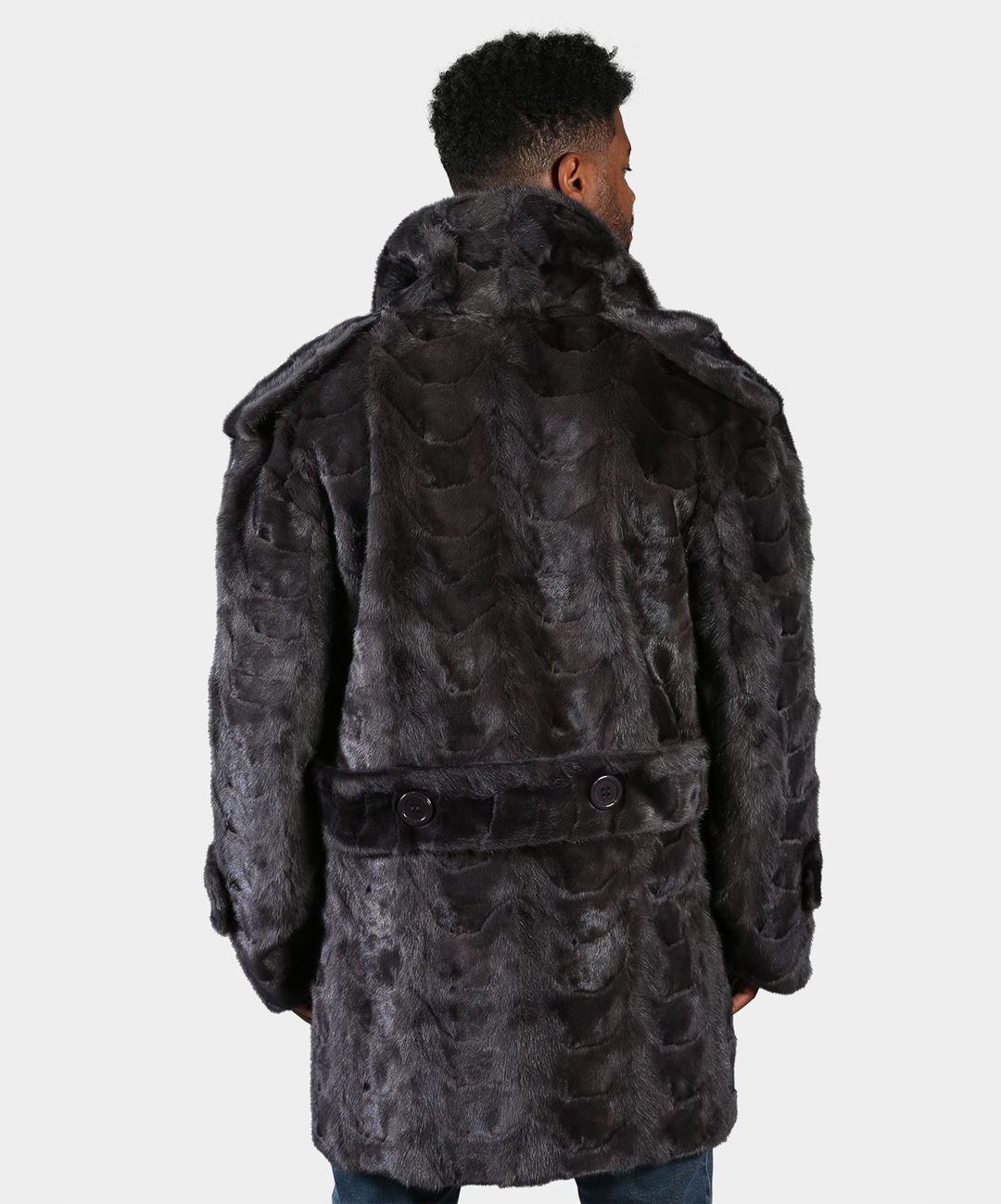 Cross Blue Iris Mink Fur Pea Coat