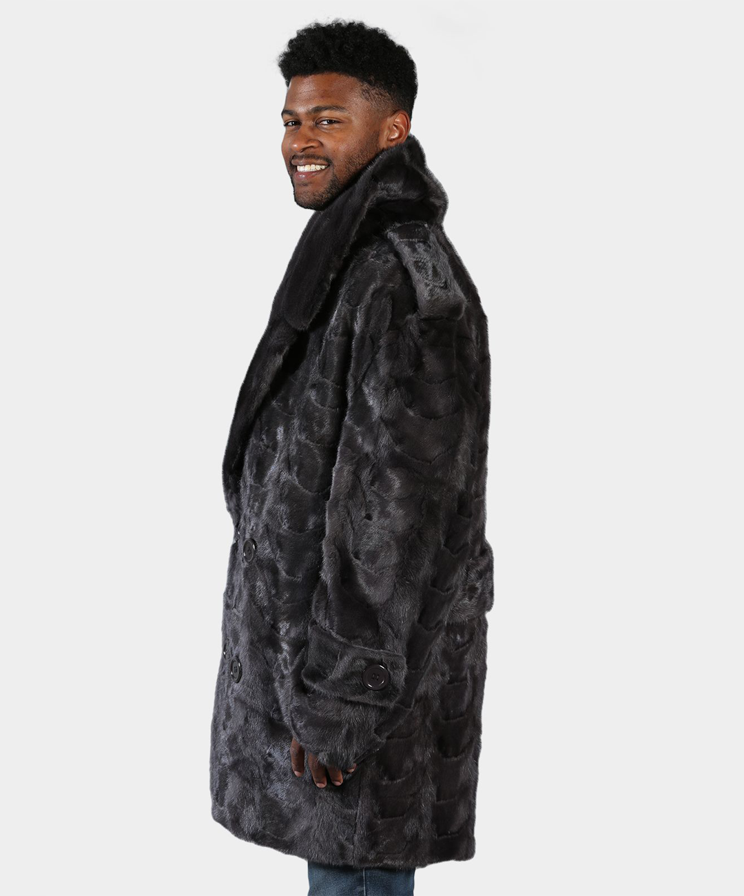 Cross Blue Iris Mink Fur Pea Coat