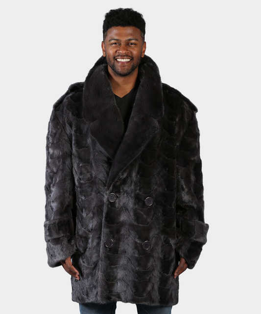 Cross Blue Iris Mink Fur Pea Coat