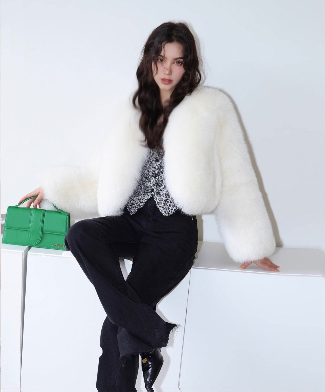 Women's Short Snow Fox Fur Jacket