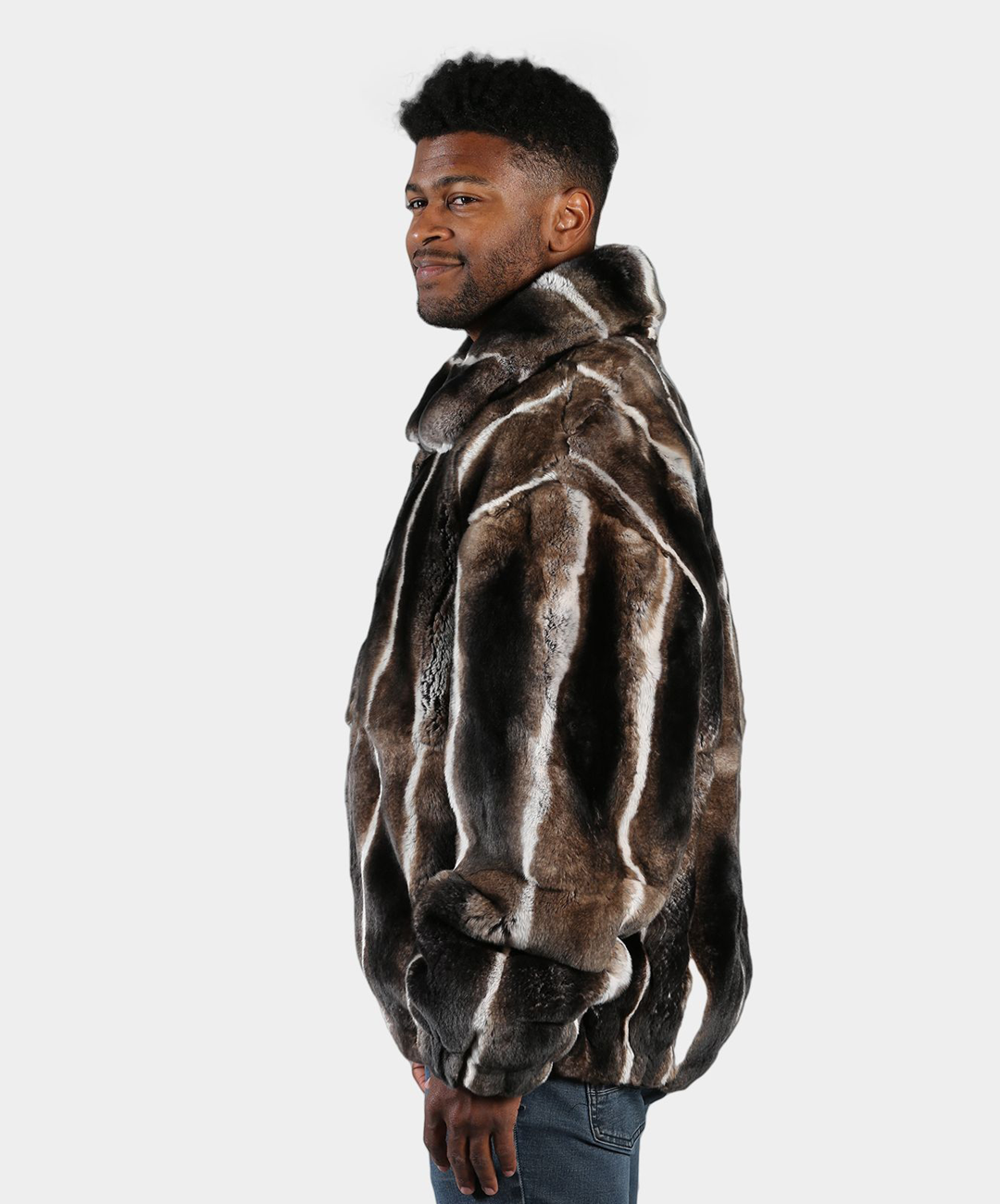 Brown Chinchilla-Dyed Rex Rabbit Bomber Jacket