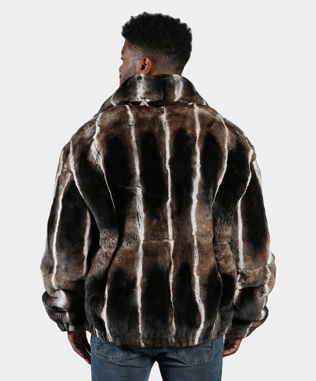 Brown Chinchilla-Dyed Rex Rabbit Bomber Jacket