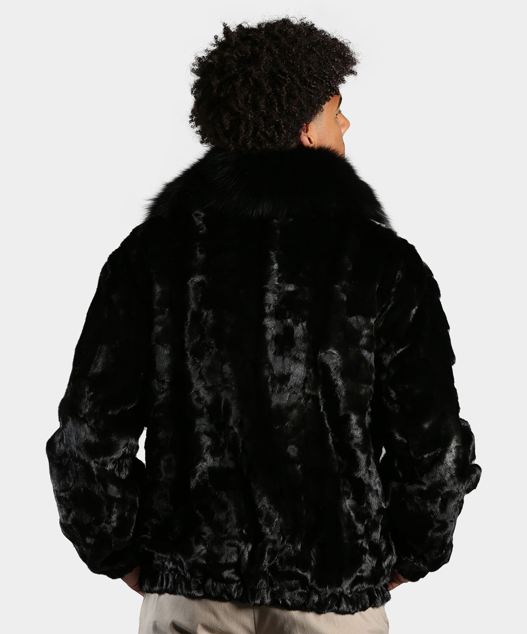 Black Sectioned Mink Fur Jacket with Fox Collar