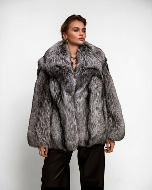 Classic Silver Fox Fur Coat