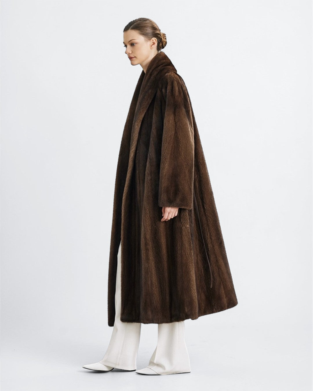 Mahogany Brown Full-Length Mink Fur Robe Coat