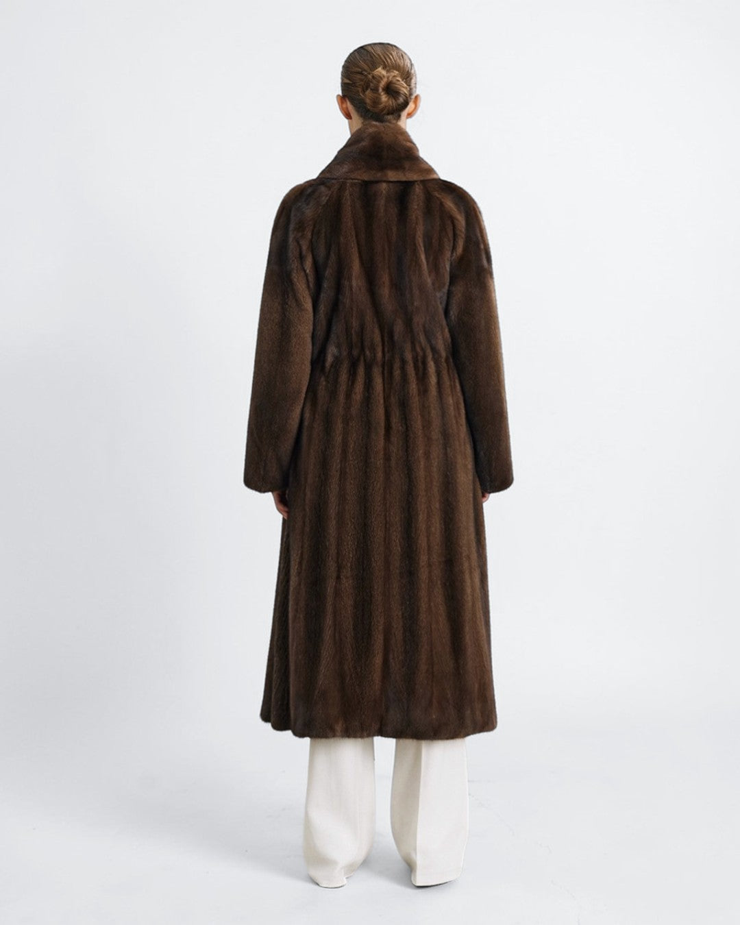 Mahogany Brown Full-Length Mink Fur Robe Coat