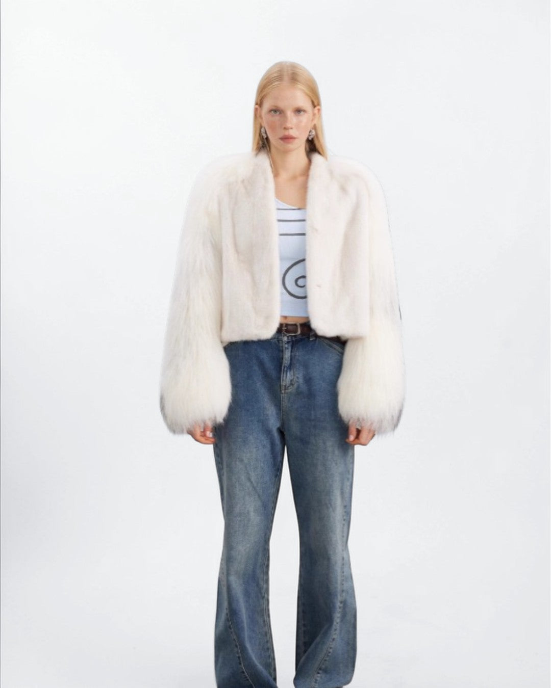 White Mink and Arctic Fox Fur Jacket