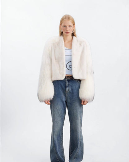 White Mink and Arctic Fox Fur Jacket