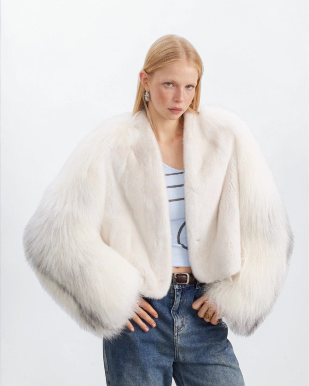 White Mink and Arctic Fox Fur Jacket
