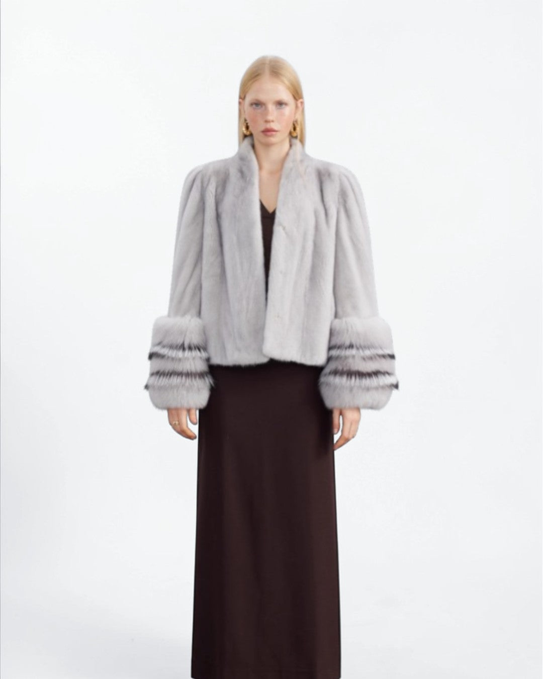 Grey Mink Fur Jacket with Fox Fur Cuffs