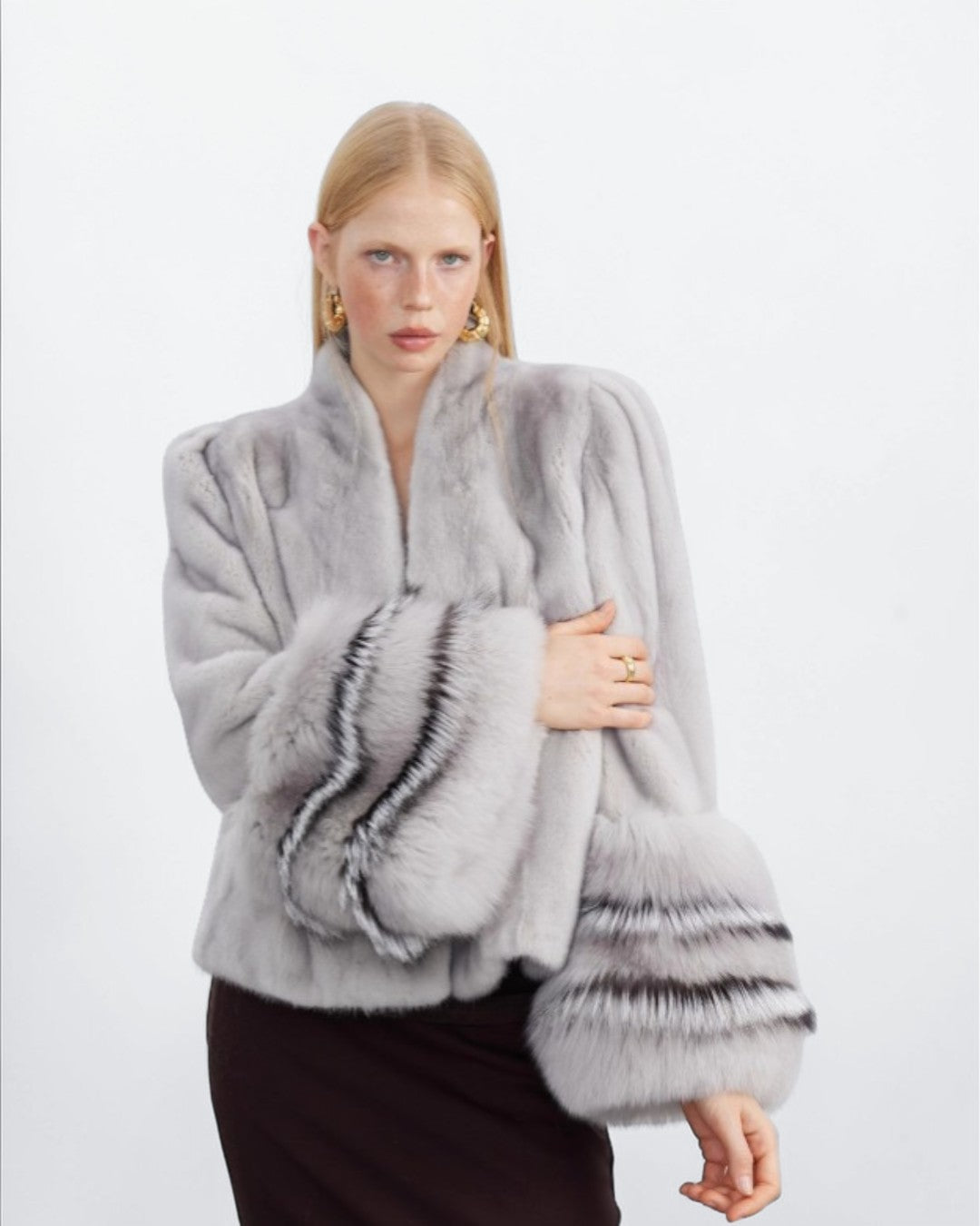 Grey Mink Fur Jacket with Fox Fur Cuffs