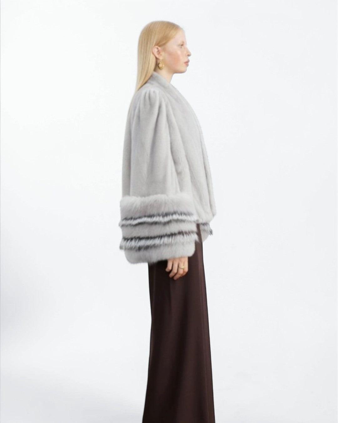Grey Mink Fur Jacket with Fox Fur Cuffs