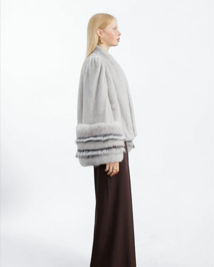 Grey Mink Fur Jacket with Fox Fur Cuffs