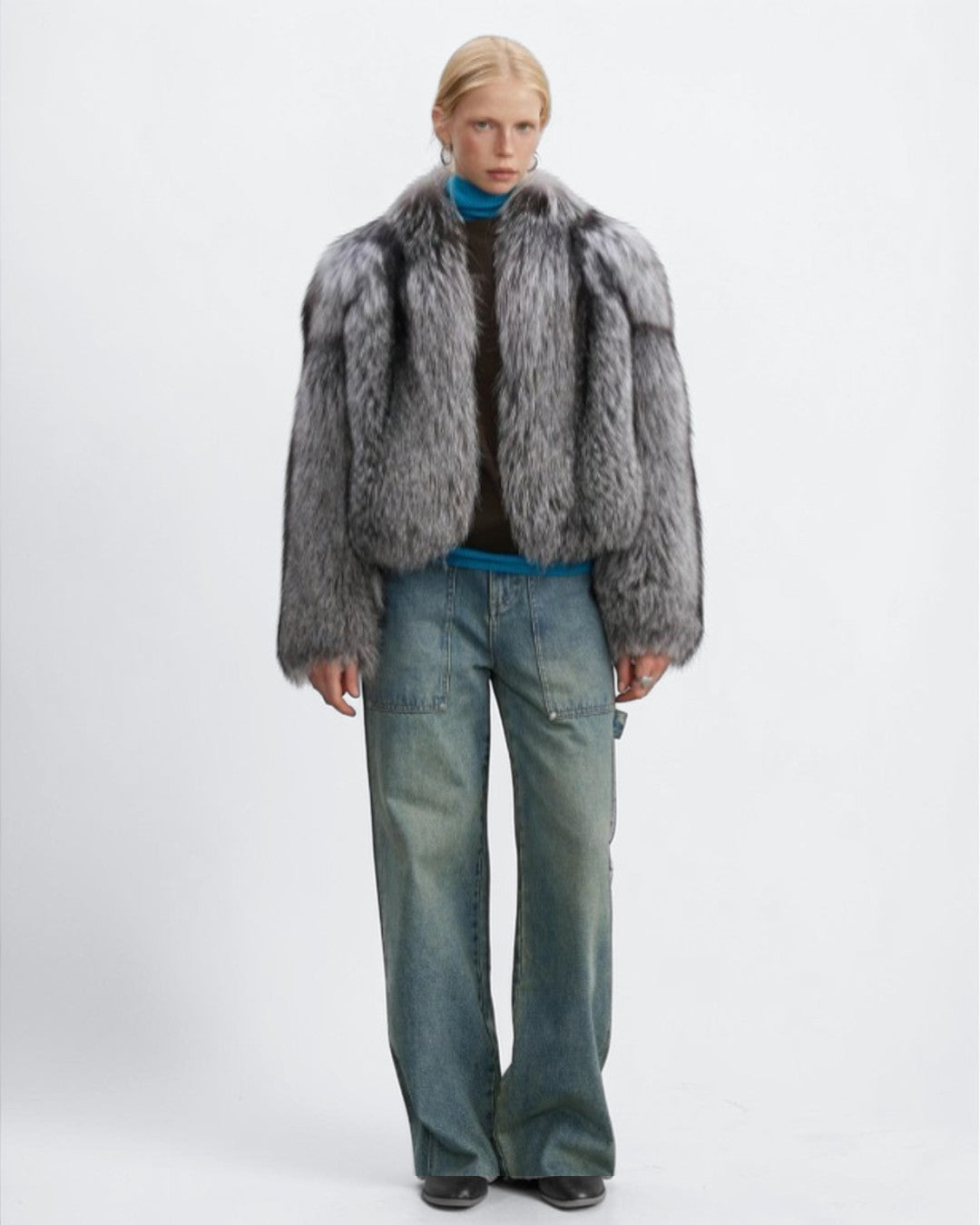 Damen Silberfuchs Pelzjacke
