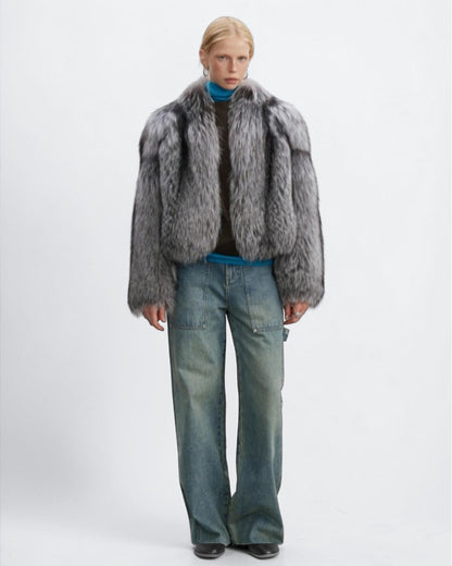 Damen Silberfuchs Pelzjacke