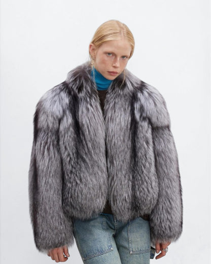 Damen Silberfuchs Pelzjacke